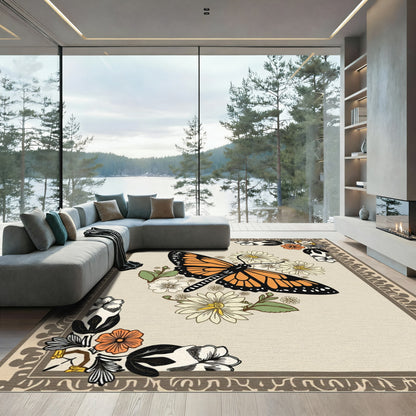 Monarch Butterfly Floral Garden Rug