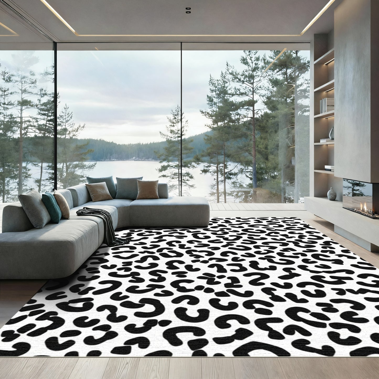 Bold Black White Animal Spots Rug