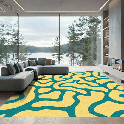 Teal Yellow Organic Flow Rug