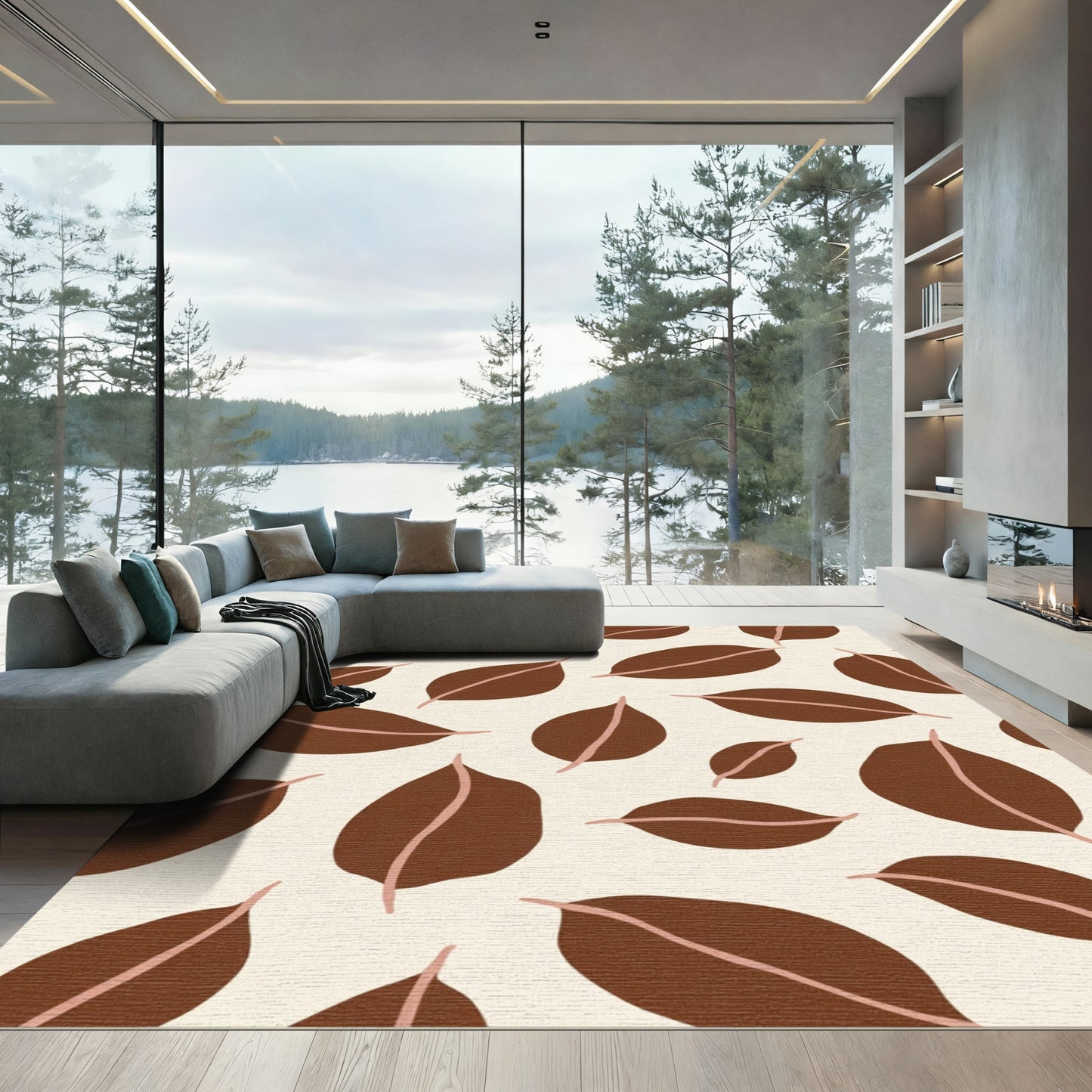 Earth Tone Abstract Leaf Scatter Rug