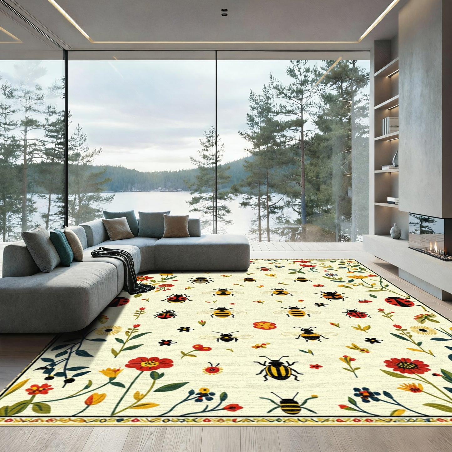Whimsical Bee and Ladybug Garden Rug