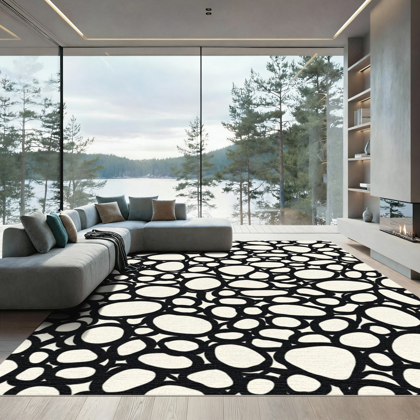 Monochromatic Pebble Cluster Organic Shape Rug