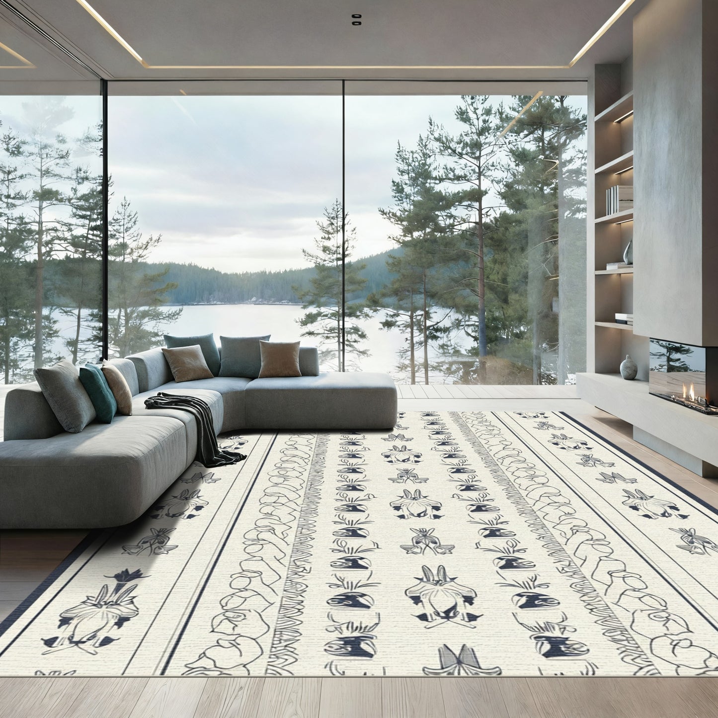 Classic Ivory Navy Animal Silhouette Rug