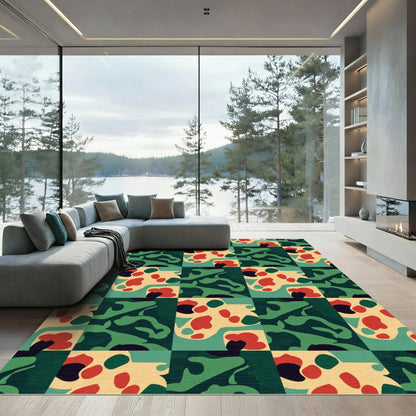 Abstract Color Block Camouflage Squares Rug