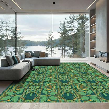 Emerald Green Abstract Geometric Structure Rug