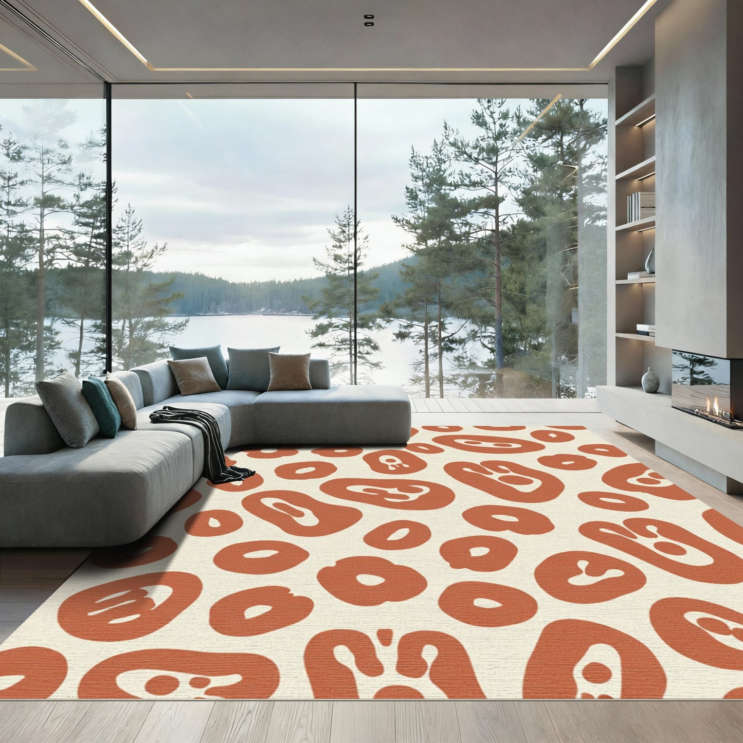 Terra Cotta Abstract Organic Shapes Rug
