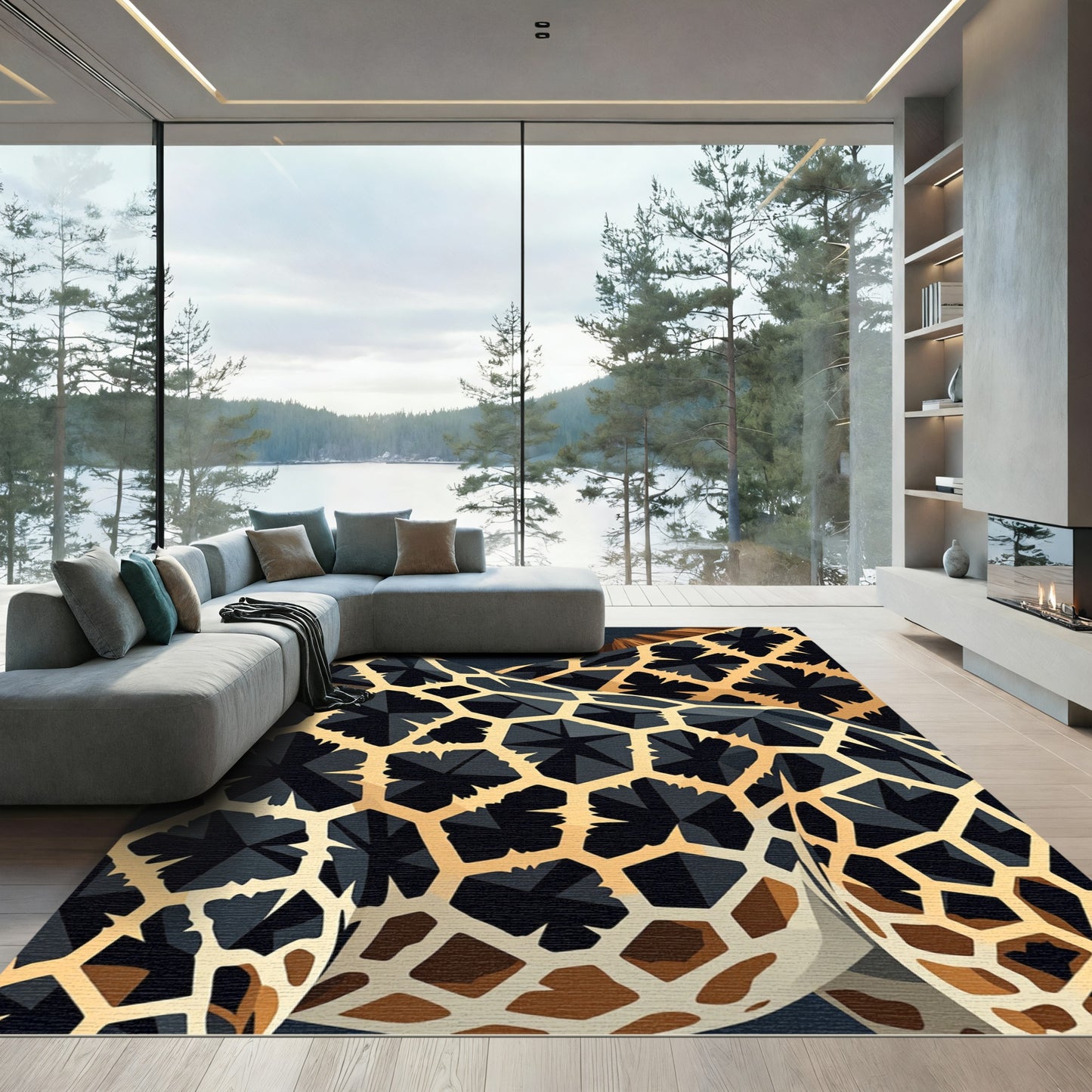 Geometric Black Yellow Giraffe Pattern Rug