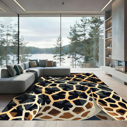 Geometric Black Yellow Giraffe Pattern Rug