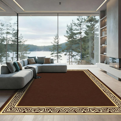 Deep Brown Geometric Scroll Frame Rug