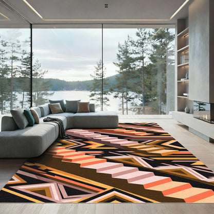 Geometric Staircase Ascend Orange Rug