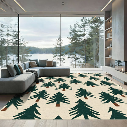 Deep Green Forest Trees Pattern Rug