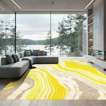 Mustard Yellow Gray Wave Rug