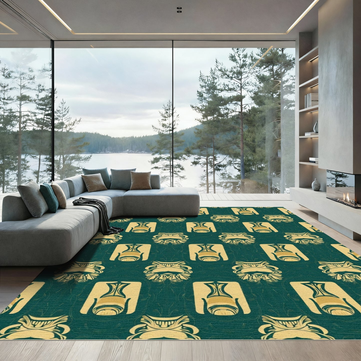 Emerald Gold Art Deco Floral Rug