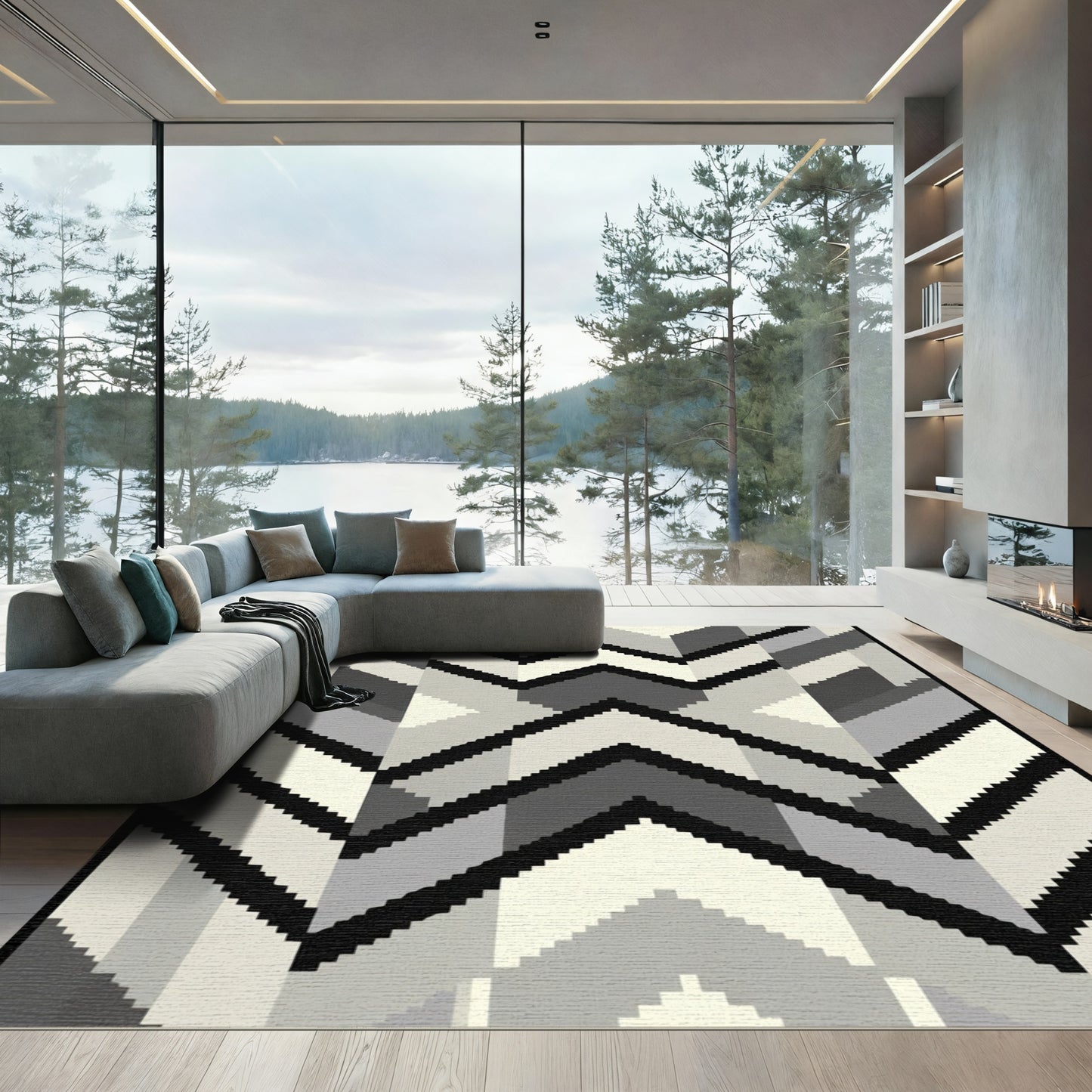 Modern Gray Chevron Staircase Rug
