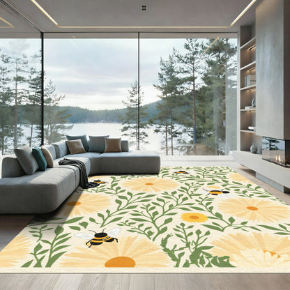 Cream Yellow Daisy Bee Garden Rug