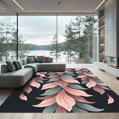Soft Pink Gray Falling Leaves Rug