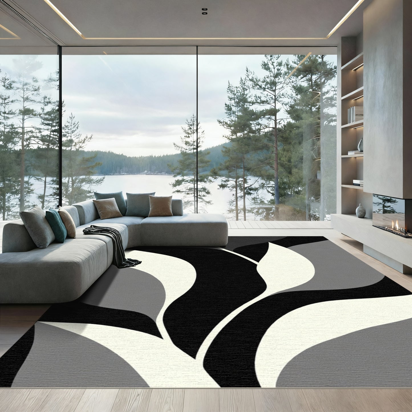 Monochrome Abstract Organic Flow Rug
