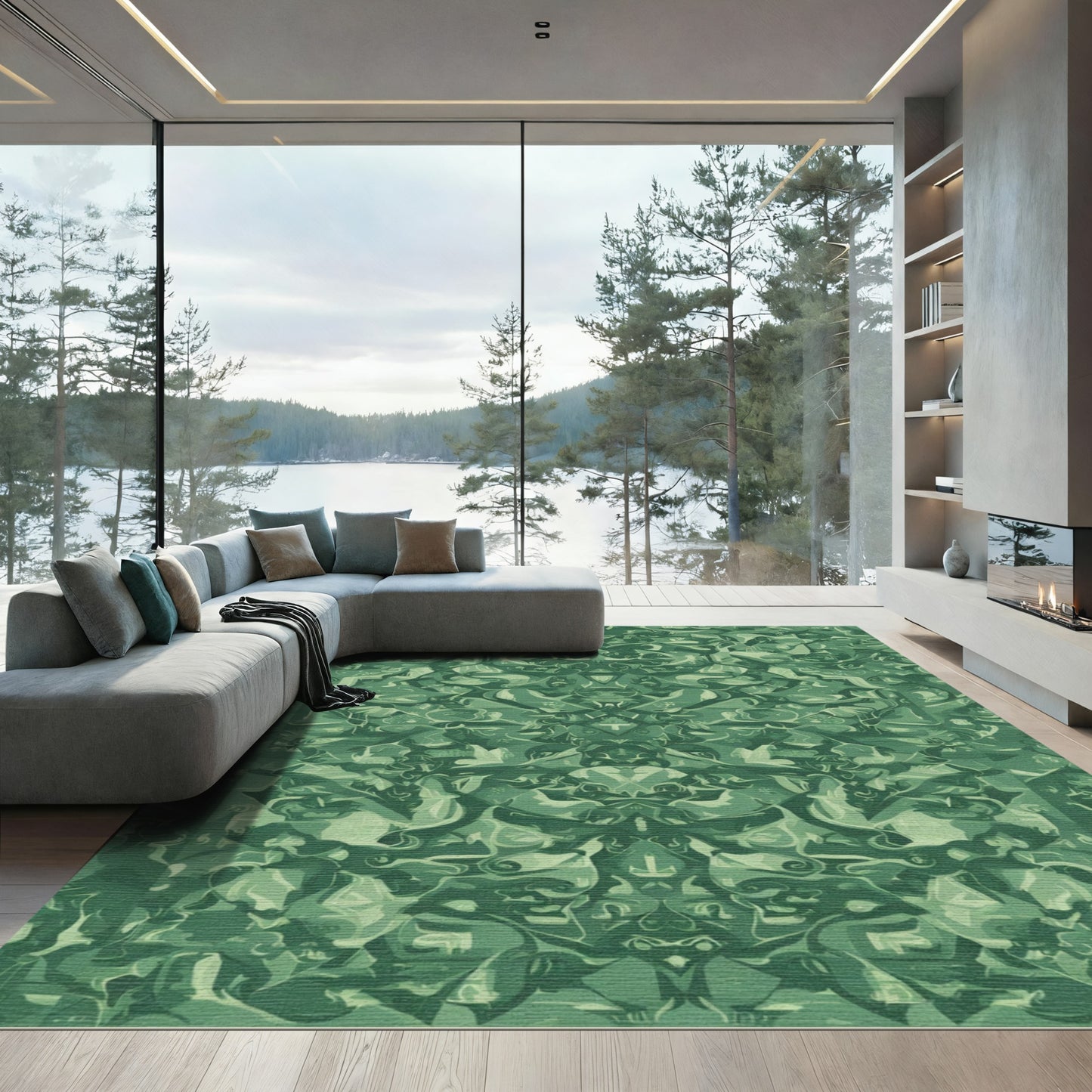 Emerald Green Abstract Organic Flow Rug
