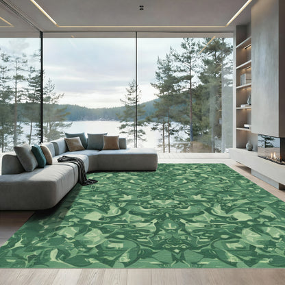 Emerald Green Abstract Organic Flow Rug