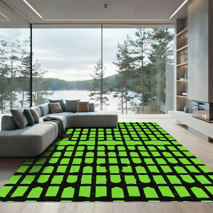 Electric Green Lattice Grid Rug