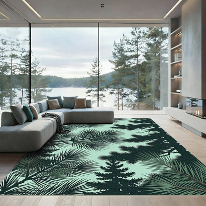 Deep Forest Evergreen Pine Needle Pattern Rug
