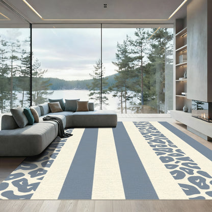 Blue Leopard Print Stripe Rug
