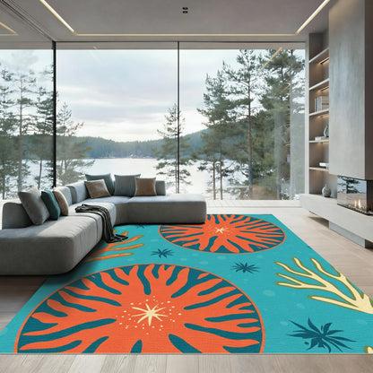 Orange Coral Underwater Medallion Rug