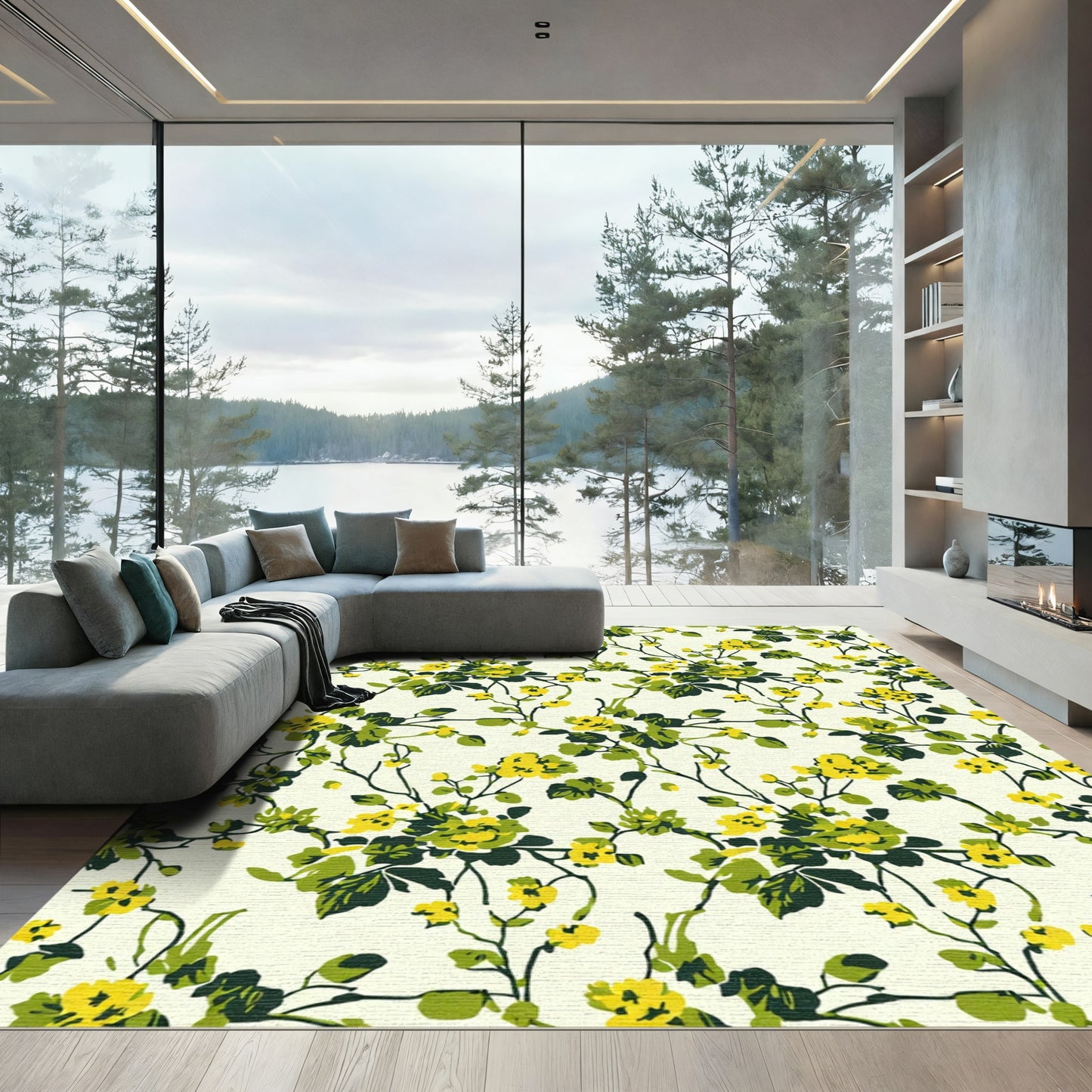 Vineyard Yellow Green Floral Garden Rug