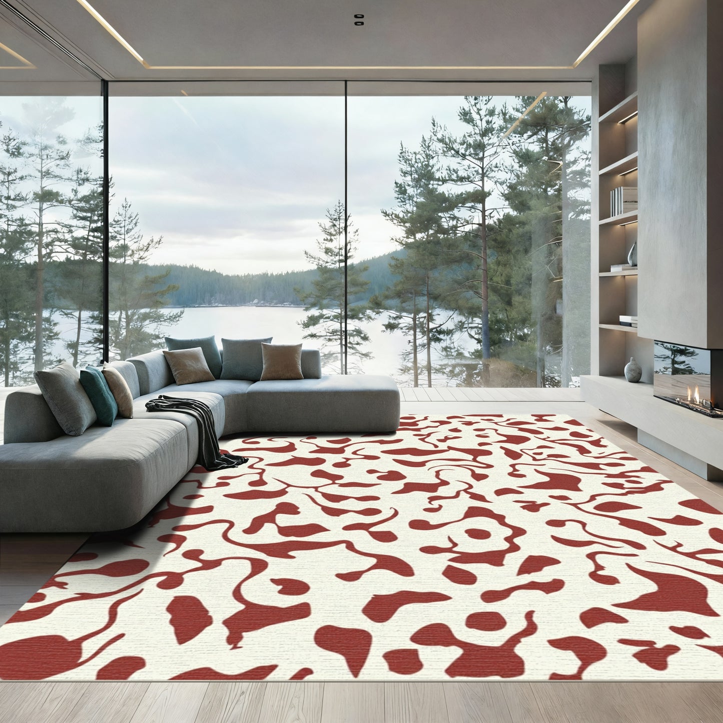 Crimson Abstract Organic Collage Rug