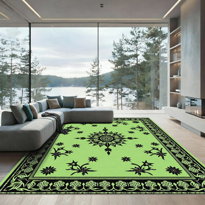 Black Floral Medallion Lime Green Rug