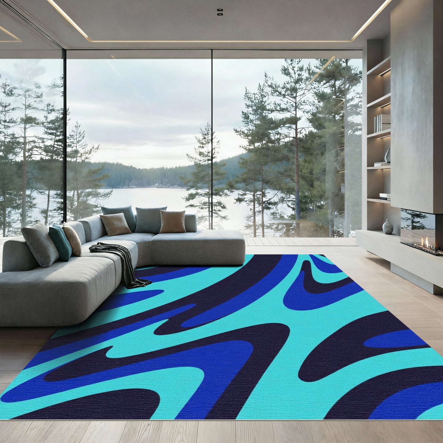 Wavy Blue Teal Swirls Rug