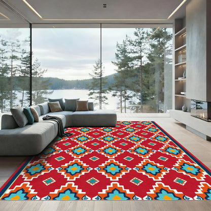 Crimson Ethnic Geometric Medallion Rug