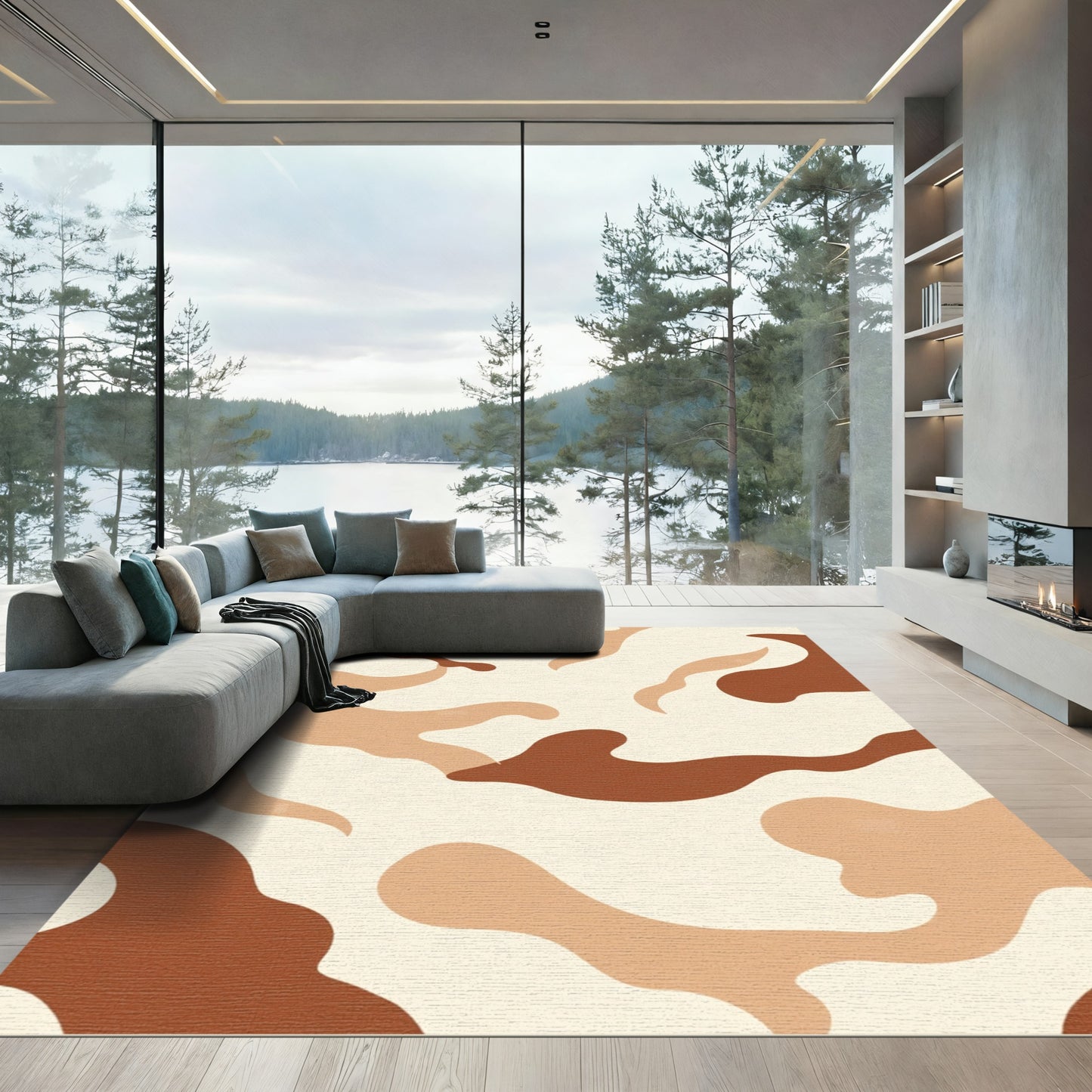 Brown Tan Cream Abstract Camouflage Rug