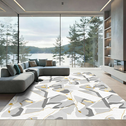 Abstract White Gold Stone Shapes Rug