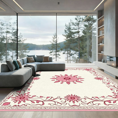 Pink Floral Border Medallion Rug