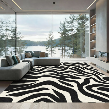 Cream Black Wavy Animal Stripes Rug