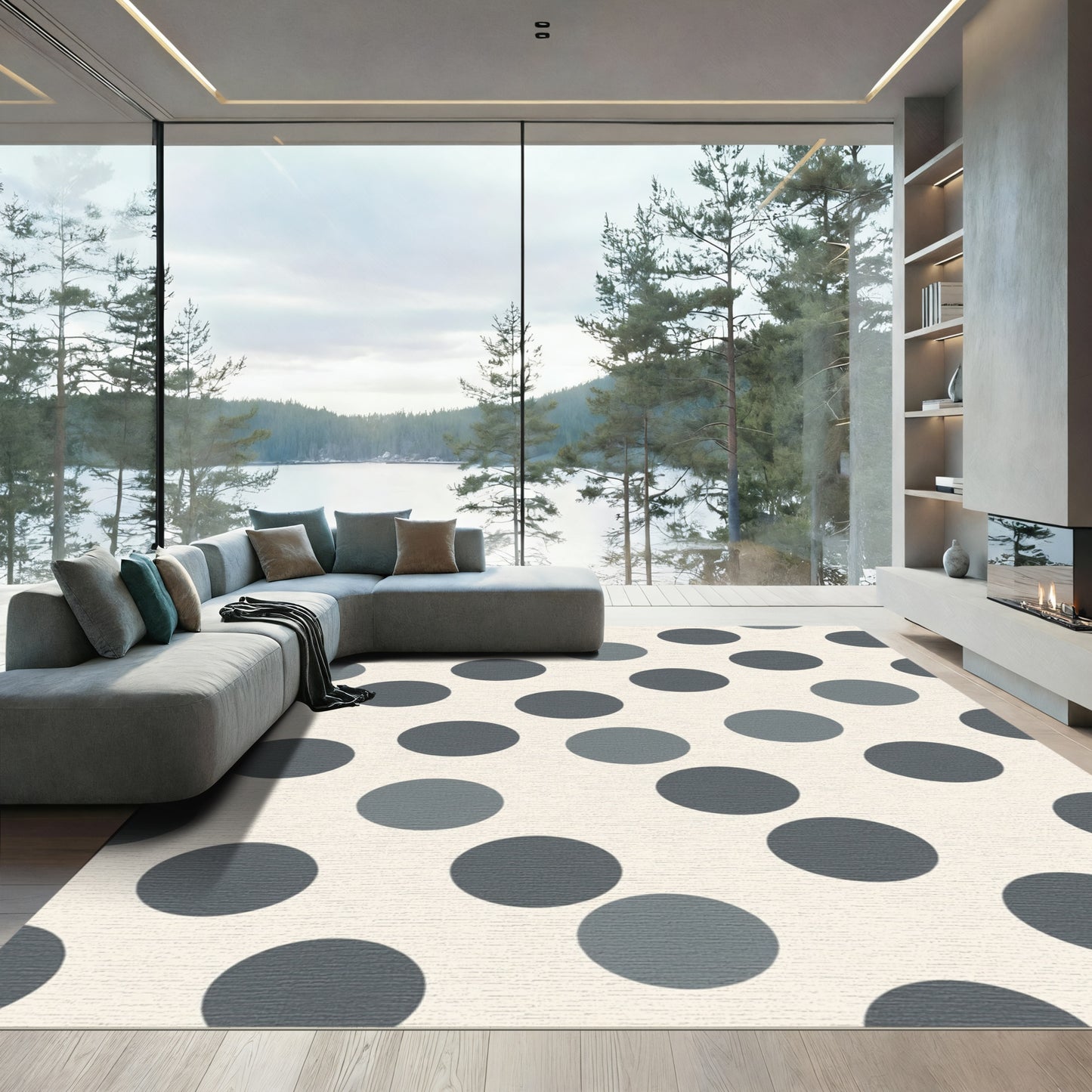 Neutral Gray Polka Dot Accent Rug