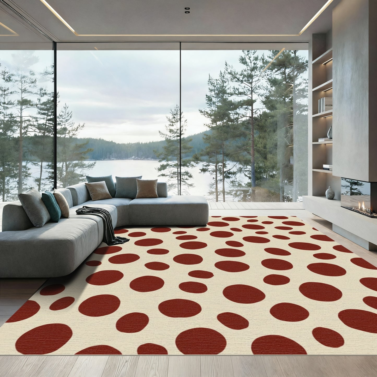 Crimson Polka Dot Creamy Ground Rug