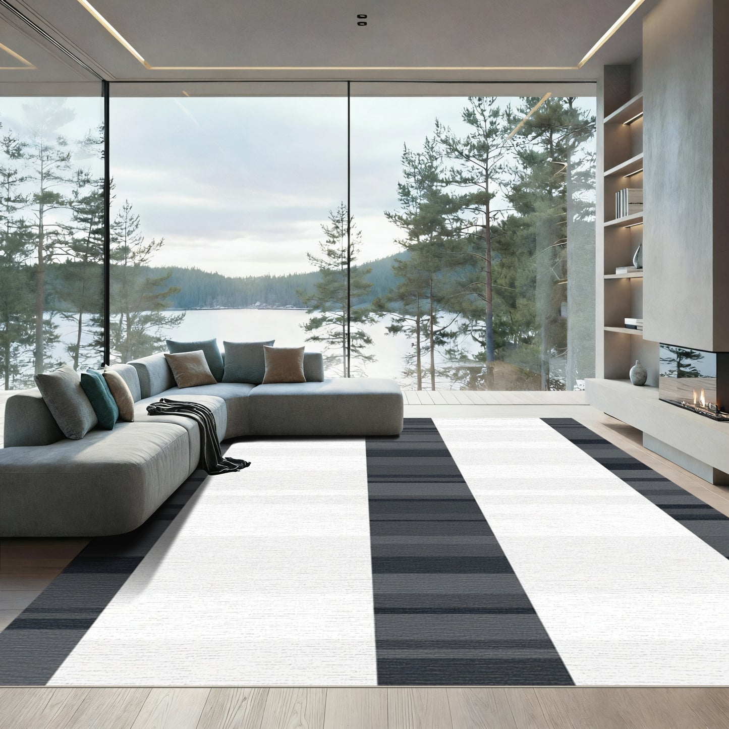 Charcoal Gray White Stripe Rug