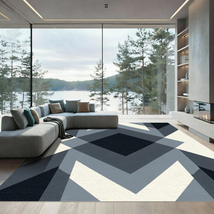 Monochrome Geometric Diamond Chevron Rug
