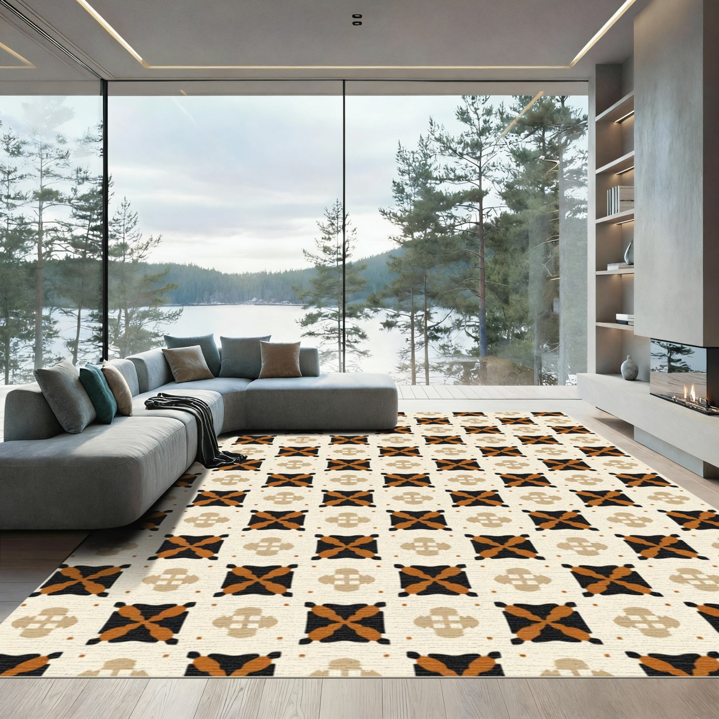 Amber Ochre Lattice Medallion Rug