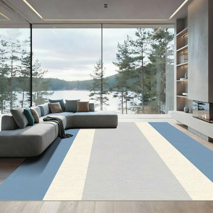 Calm Blue Cream Gray Stripe Rug