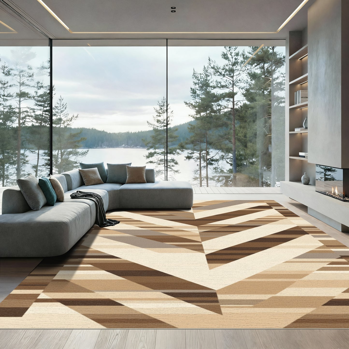Earthy Tones Layered Chevron Rug