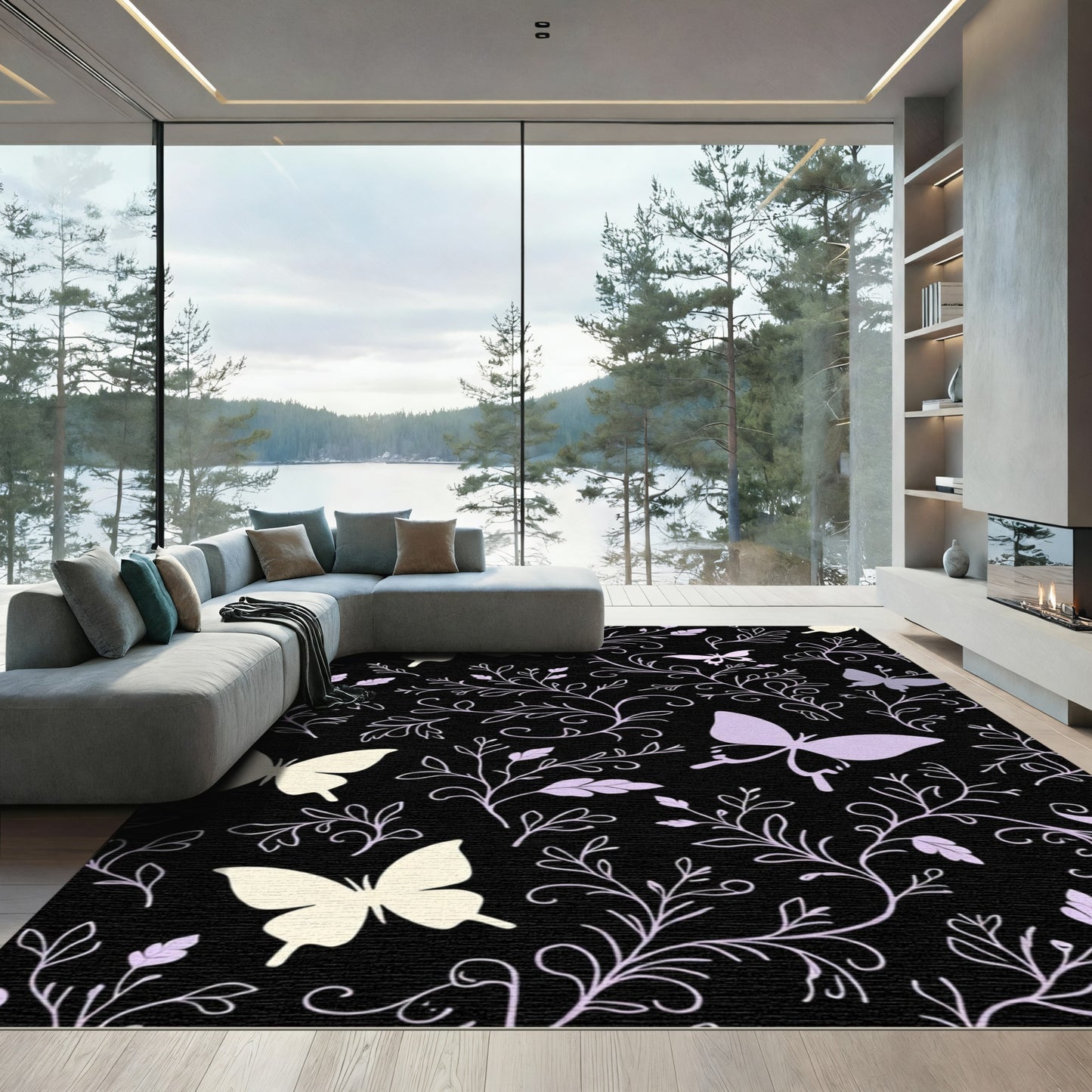 Whimsical Pastel Butterfly Floral Garland Rug