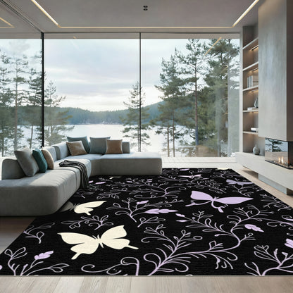 Whimsical Pastel Butterfly Floral Garland Rug