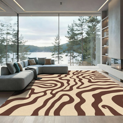 Brown Caramel Swirl Abstract Waves Rug