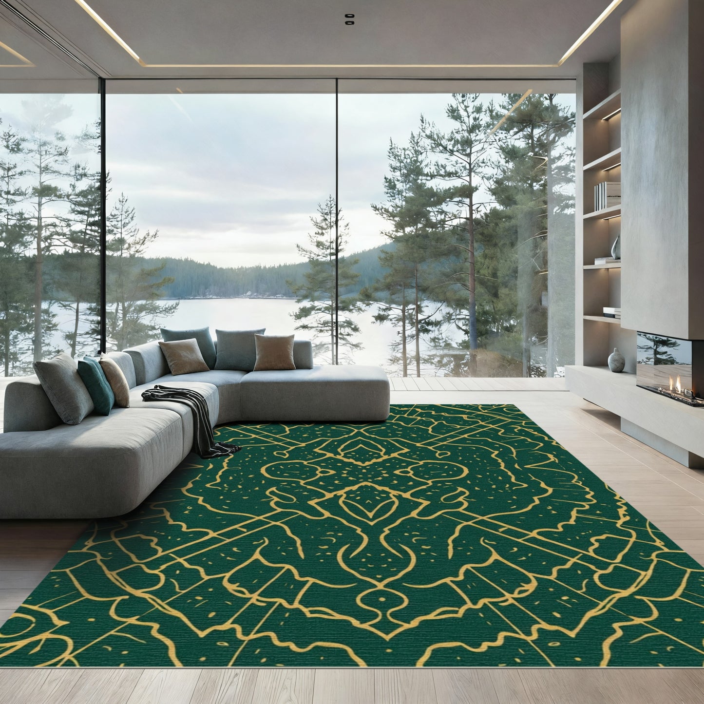 Emerald Gold Intricate Medallion Rug