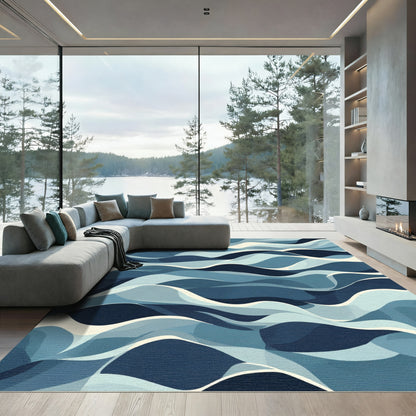 Abstract Blue Wave Flow Rug