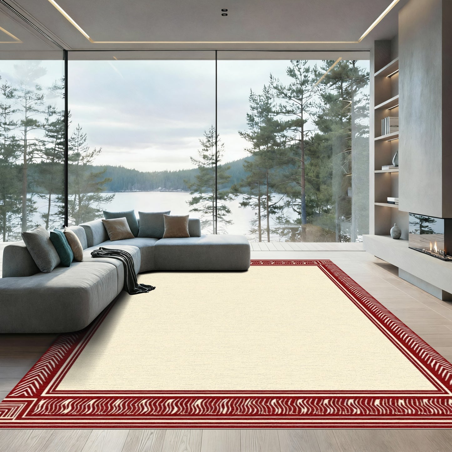 Crimson Chevron Tribal Border Rug