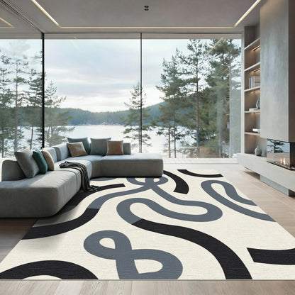 Modern Gray Black Abstract Swirl Rug